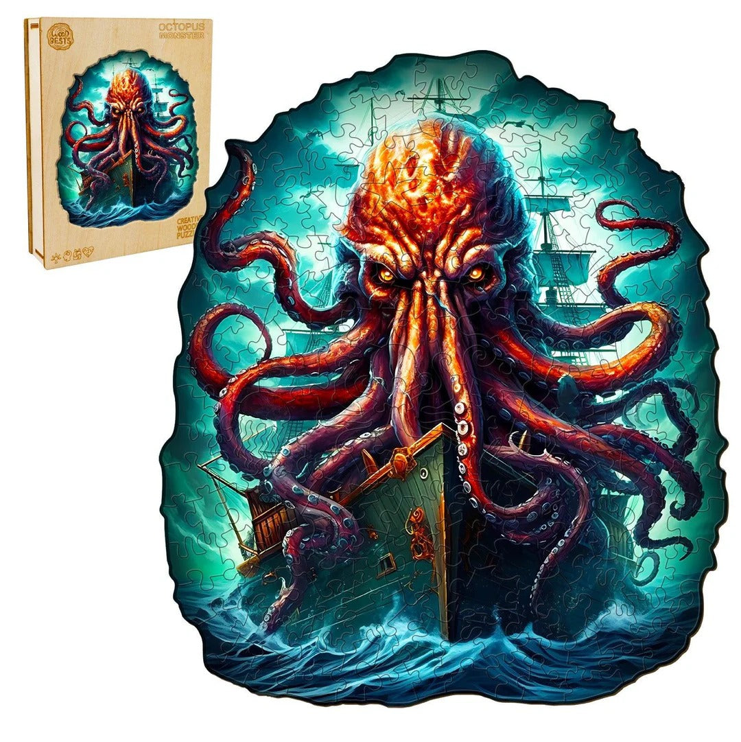Whimsical Wooden Jigsaw Puzzle-Octopus Monster