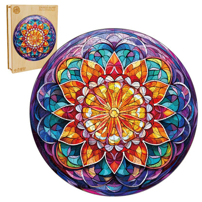 Whimsical Wooden Jigsaw Puzzle-church glass mandala