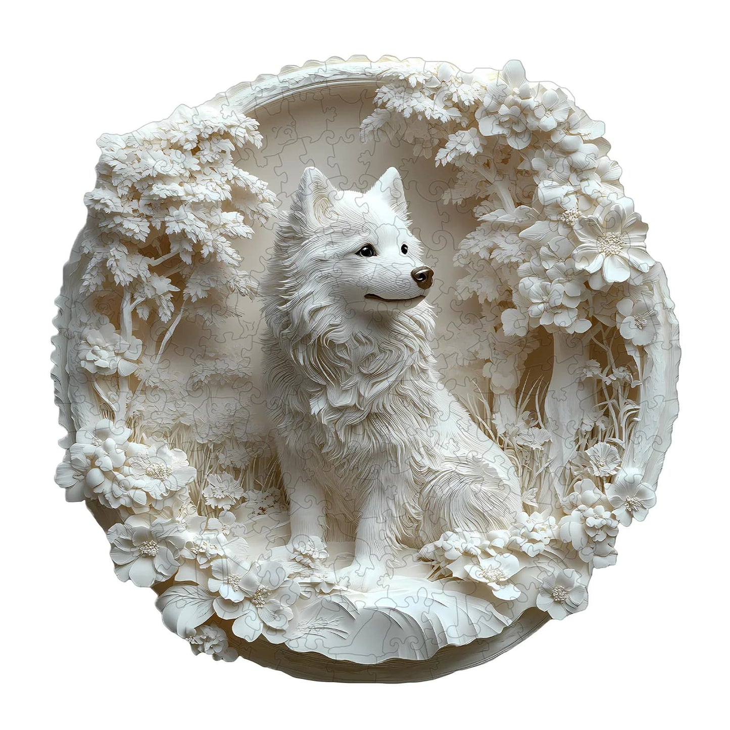 Whimsical Wooden Jigsaw Puzzle - 3d paper Samoyed - pickApuzzle