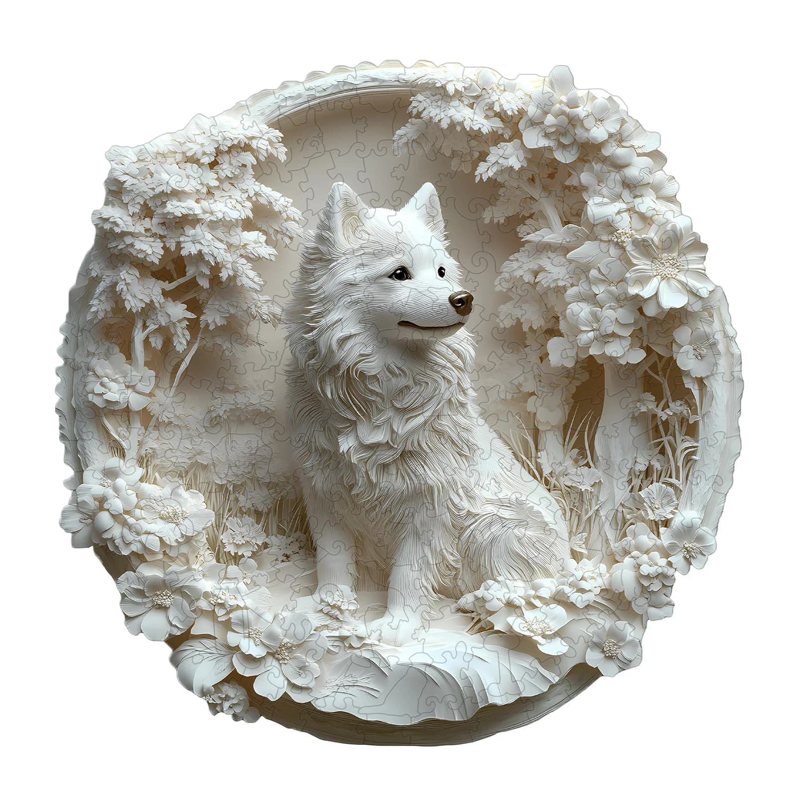 Whimsical Wooden Jigsaw Puzzle - 3d paper Samoyed - pickApuzzle