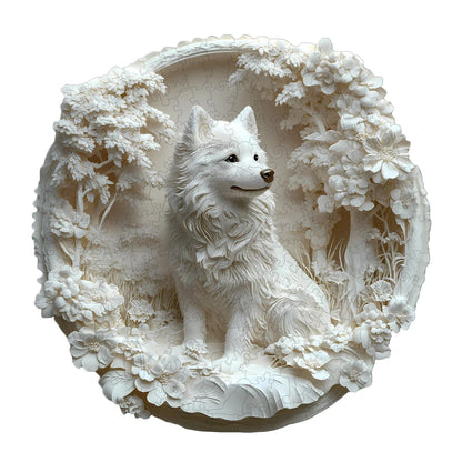 Whimsical Wooden Jigsaw Puzzle - 3d paper Samoyed - pickApuzzle