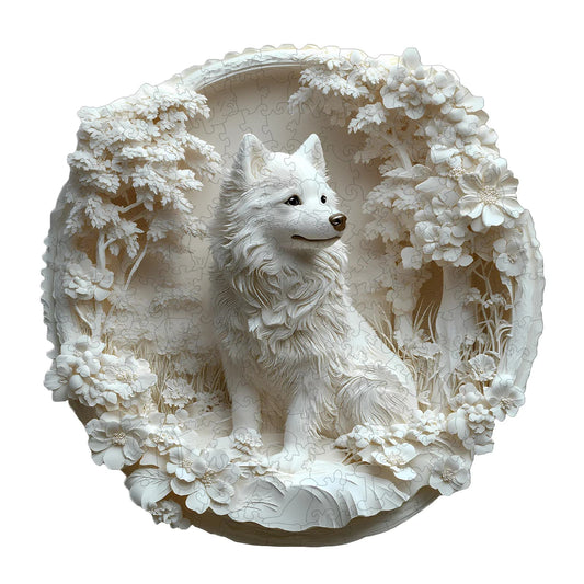 Engaging Wooden Jigsaw Puzzle - 3d paper Samoyed - pickApuzzle