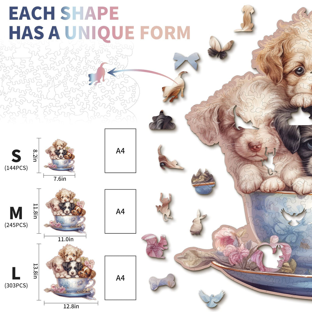 Whimsical Wooden Jigsaw Puzzle - Cute Puppy - pickApuzzle