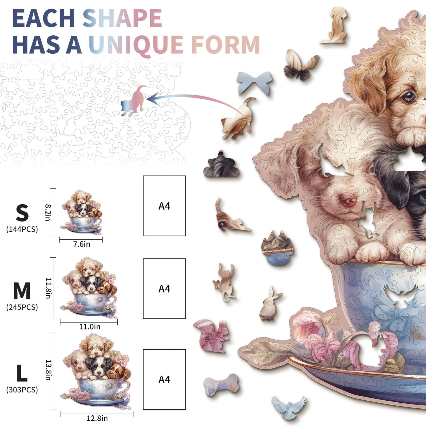 Whimsical Wooden Jigsaw Puzzle - Cute Puppy - pickApuzzle
