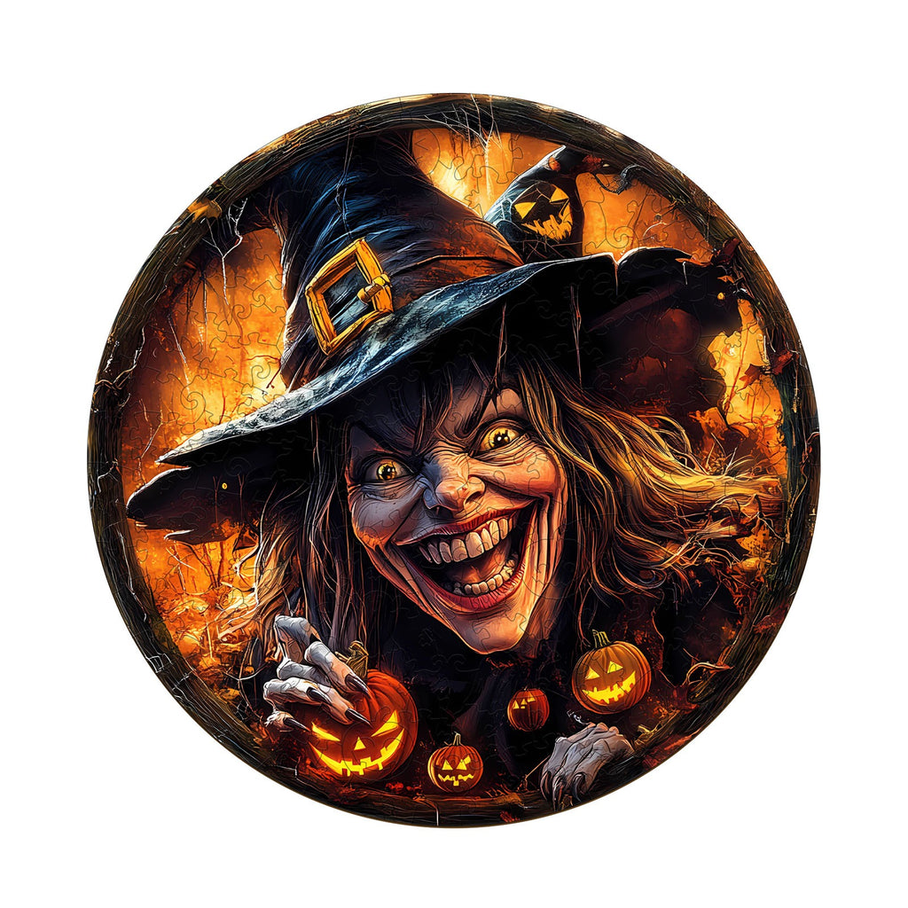Whimsical Wooden Jigsaw Puzzle- Halloween witch