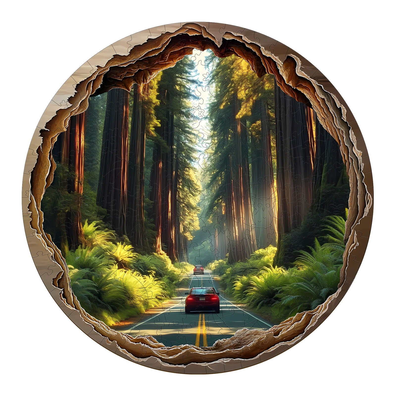 Whimsical Wooden Jigsaw Puzzle- redwood forest Main image