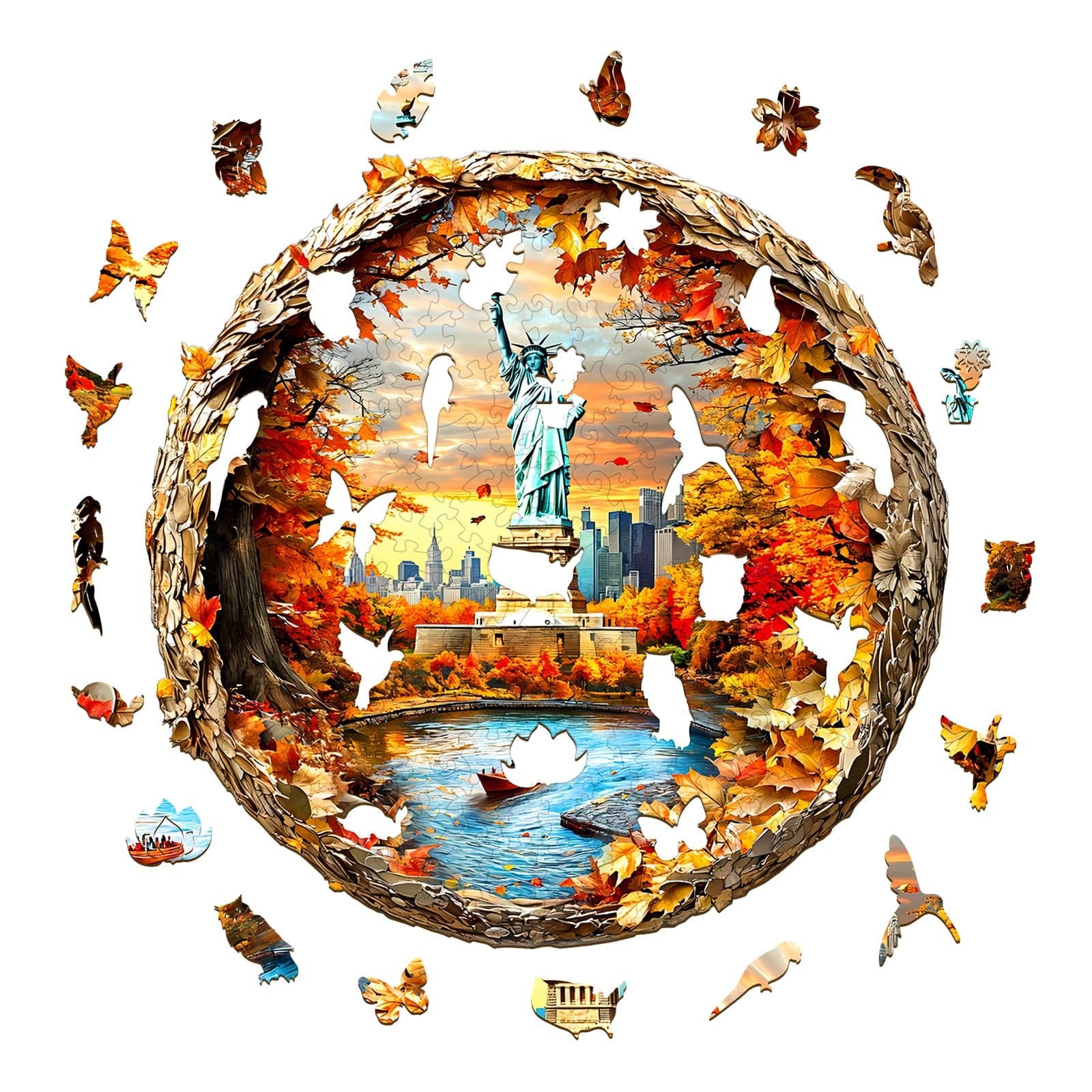 Whimsical Wooden Jigsaw Puzzle- New York Autumn Secondary image