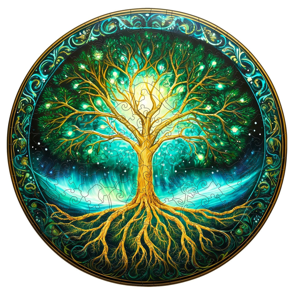 Whimsical Wooden Jigsaw Puzzle- Aurora tree of life