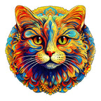Whimsical Wooden Jigsaw Puzzle- colorful cat