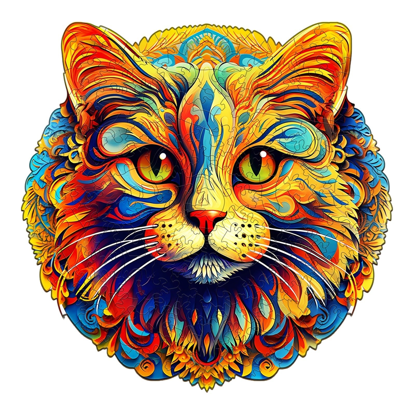 Whimsical Wooden Jigsaw Puzzle- colorful cat