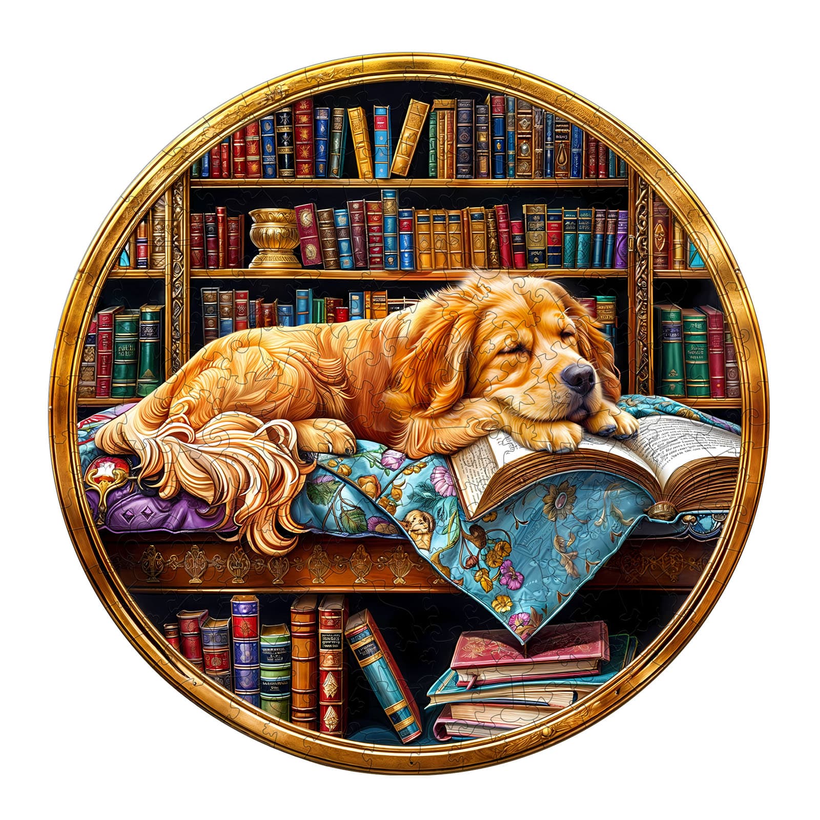 Whimsical Wooden Jigsaw Puzzle - book¡¯s Golden Retriever - pickApuzzle