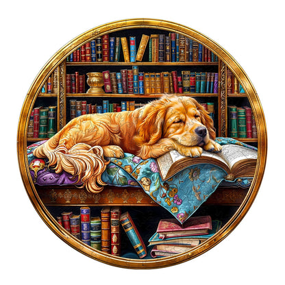 Whimsical Wooden Jigsaw Puzzle - book¡¯s Golden Retriever - pickApuzzle