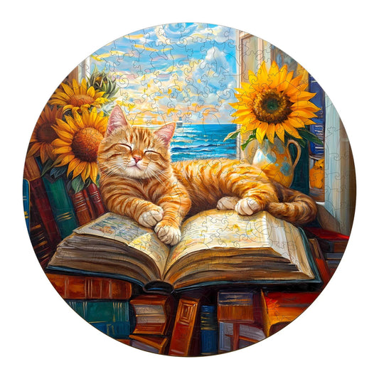 Engaging Wooden Jigsaw Puzzle - Lazy orange cat - pickApuzzle