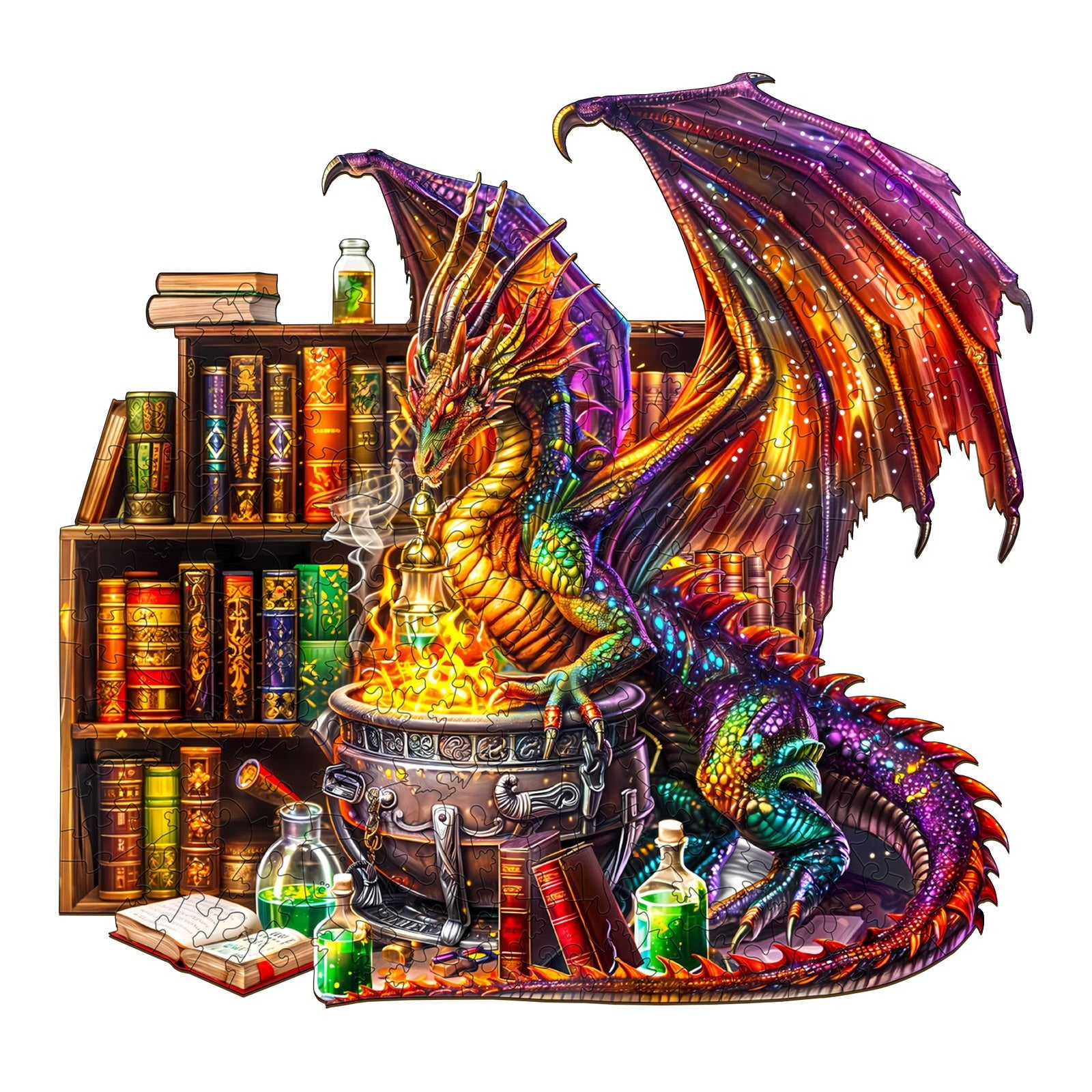 Whimsical Wooden Jigsaw Puzzle-  dragon magic potion Main image