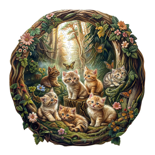 Engaging Wooden Jigsaw Puzzle - Laid - back kitten - pickApuzzle
