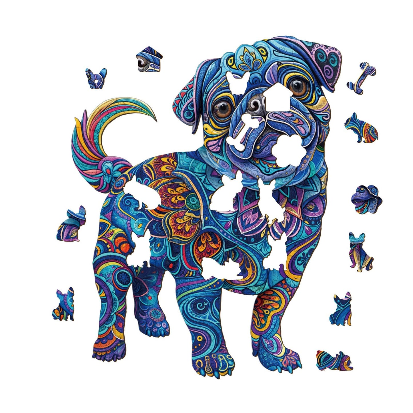 Whimsical Wooden Jigsaw Puzzle - Cute Pug 2 - pickApuzzle