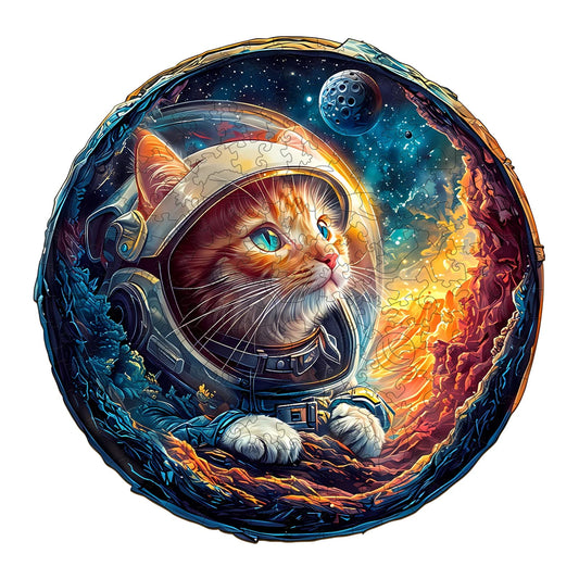 Engaging Wooden Jigsaw Puzzle - 3D Space Cat - pickApuzzle