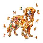 Whimsical Wooden Jigsaw Puzzle - Handsome golden retriever - pickApuzzle