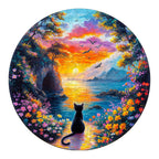 Whimsical Wooden Jigsaw Puzzle- Sunset kitten