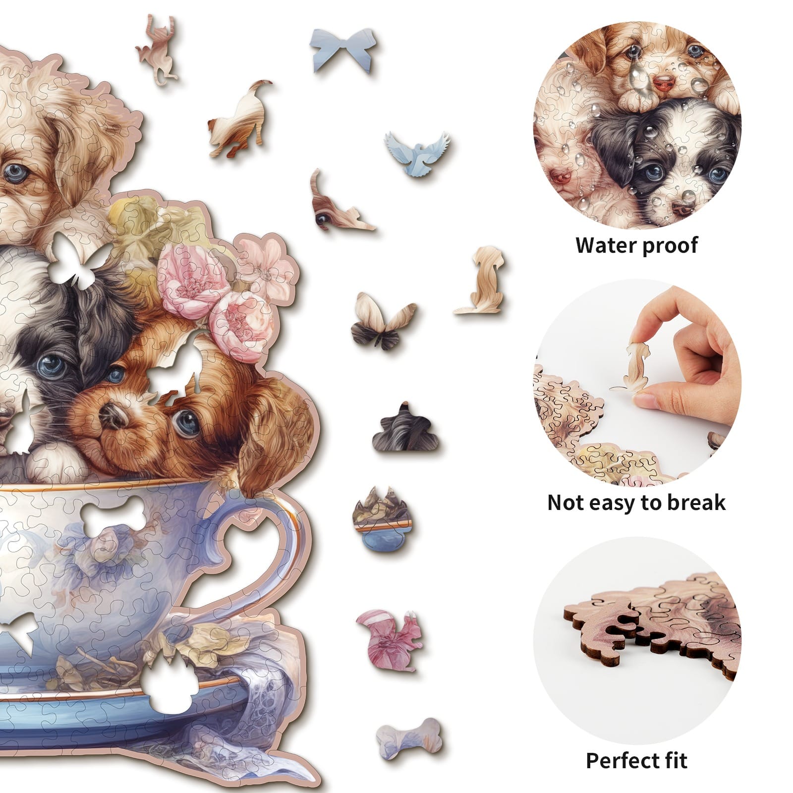 Whimsical Wooden Jigsaw Puzzle - Cute Puppy - pickApuzzle