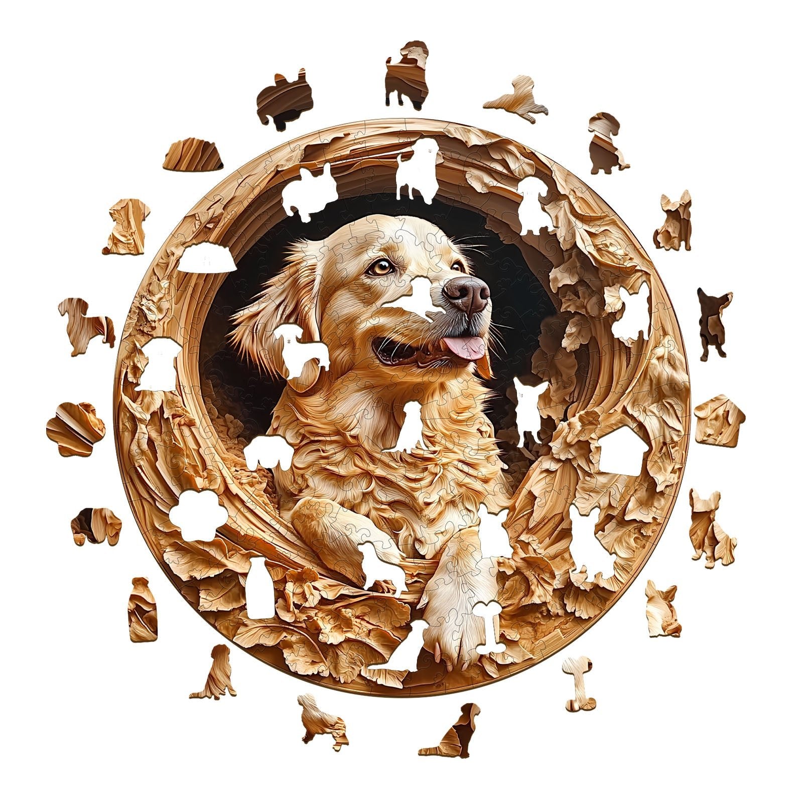 Whimsical Wooden Jigsaw Puzzle - 3D golden retriever - pickApuzzle