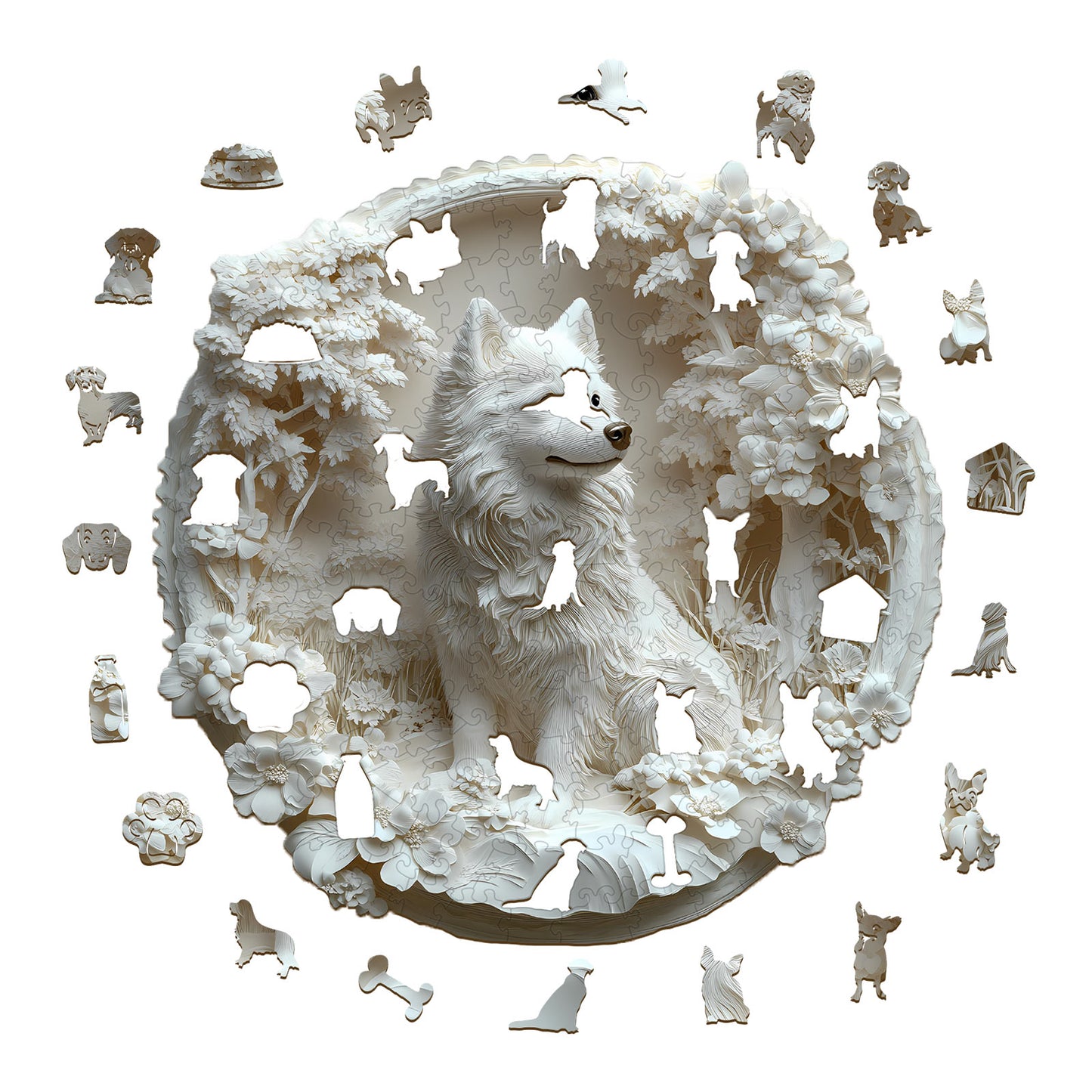 Whimsical Wooden Jigsaw Puzzle - 3d paper Samoyed - pickApuzzle
