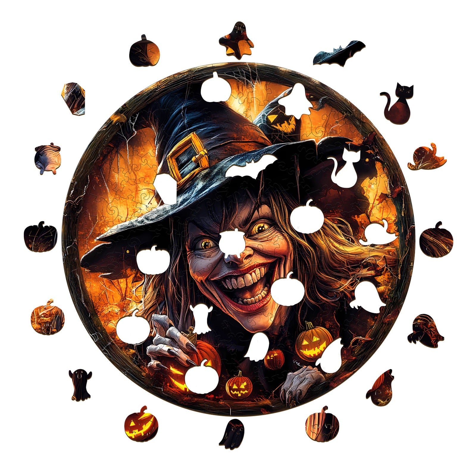 Whimsical Wooden Jigsaw Puzzle- Halloween witch Secondary image