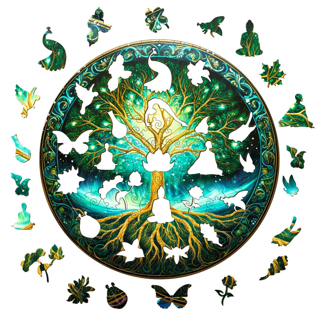 Whimsical Wooden Jigsaw Puzzle- Aurora tree of life