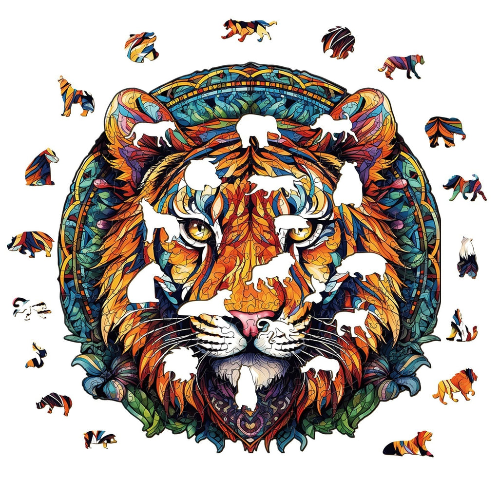 Whimsical Wooden Jigsaw Puzzle- mandala tiger