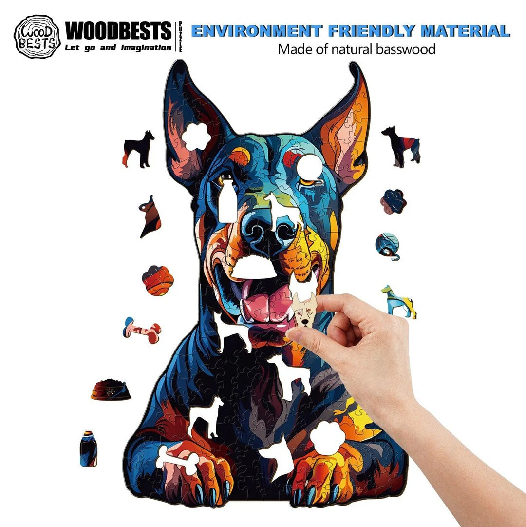 Whimsical Wooden Jigsaw Puzzle- Doberman Pinscher