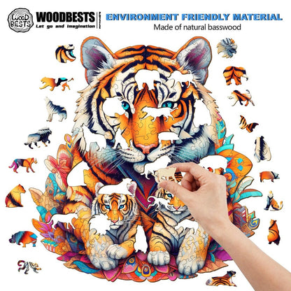Whimsical Wooden Jigsaw Puzzle-Tiger Family