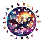 Whimsical Wooden Jigsaw Puzzle - kitten riding dragon - pickApuzzle
