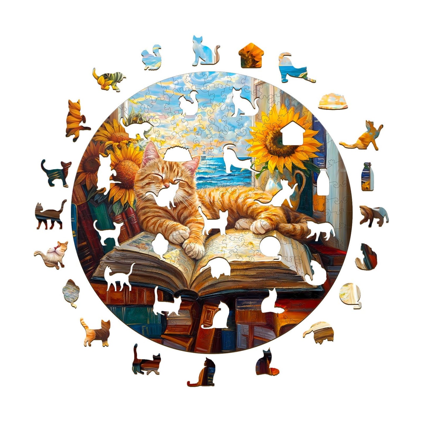 Whimsical Wooden Jigsaw Puzzle - Lazy orange cat - pickApuzzle