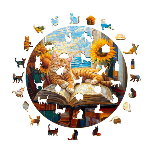 Engaging Wooden Jigsaw Puzzle - Lazy orange cat - pickApuzzle