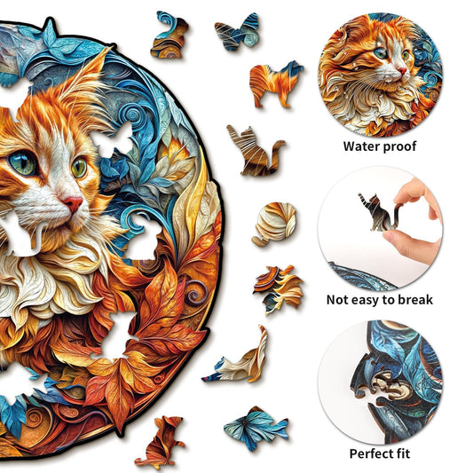 Whimsical Wooden Jigsaw Puzzle - Curious Kitten - pickApuzzle