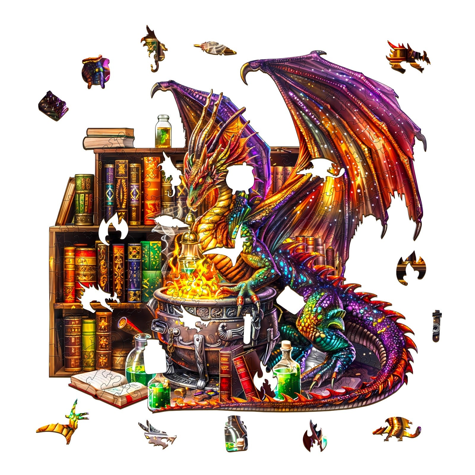 Whimsical Wooden Jigsaw Puzzle-  dragon magic potion