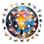 Whimsical Wooden Jigsaw Puzzle- Sunset kitten