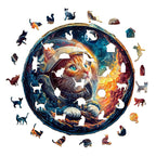 Whimsical Wooden Jigsaw Puzzle - 3D Space Cat - pickApuzzle