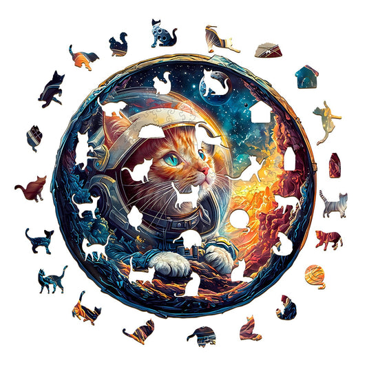Engaging Wooden Jigsaw Puzzle - 3D Space Cat - pickApuzzle