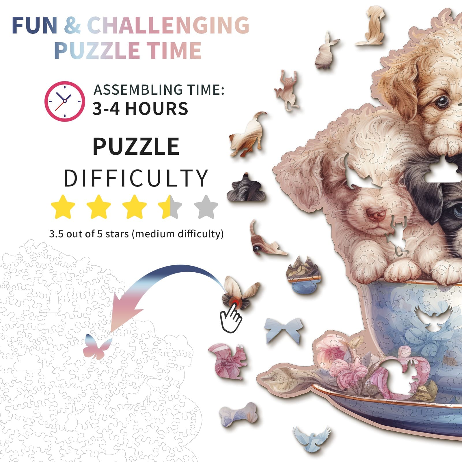 Whimsical Wooden Jigsaw Puzzle - Cute Puppy - pickApuzzle