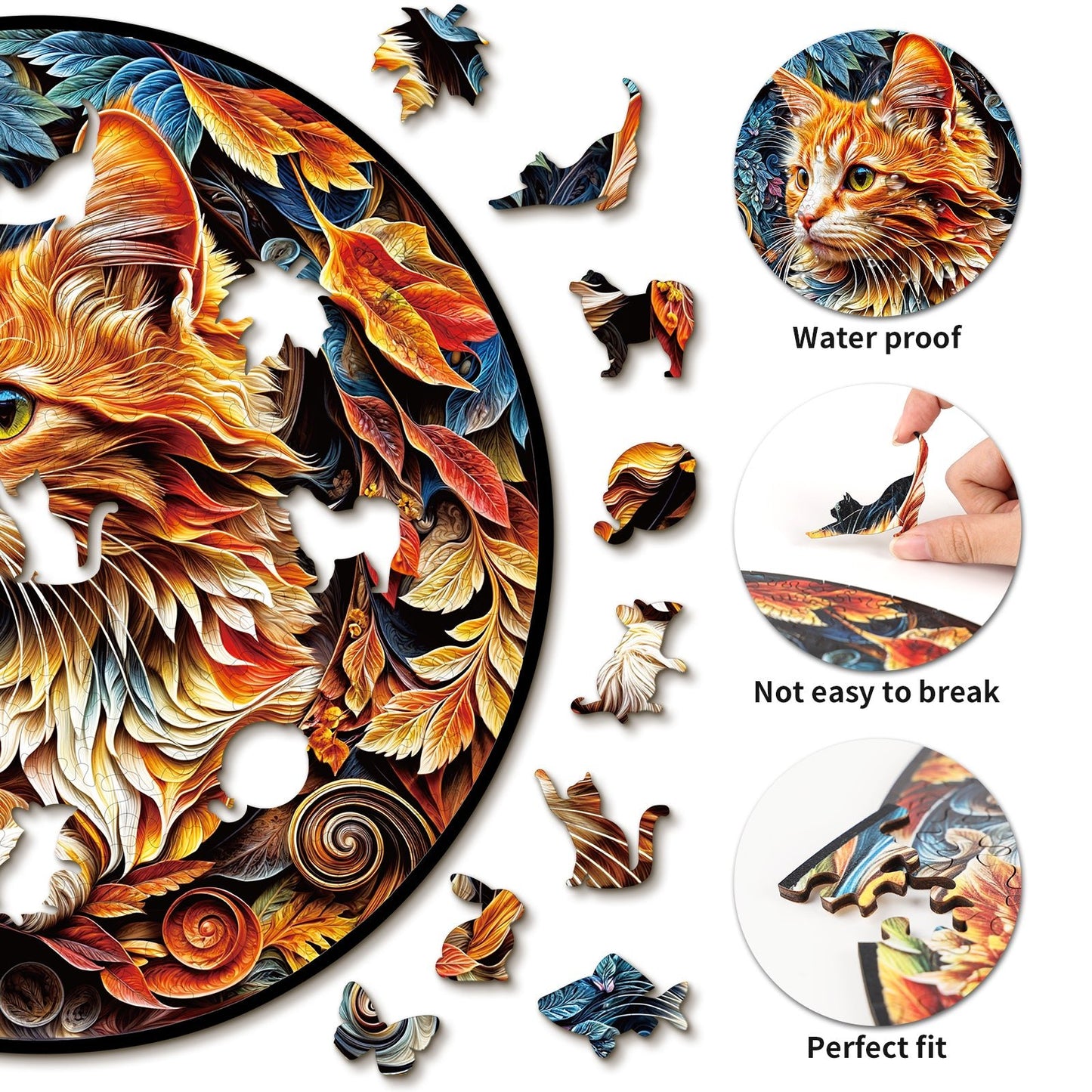 Whimsical Wooden Jigsaw Puzzle - Gentle Kitten - pickApuzzle
