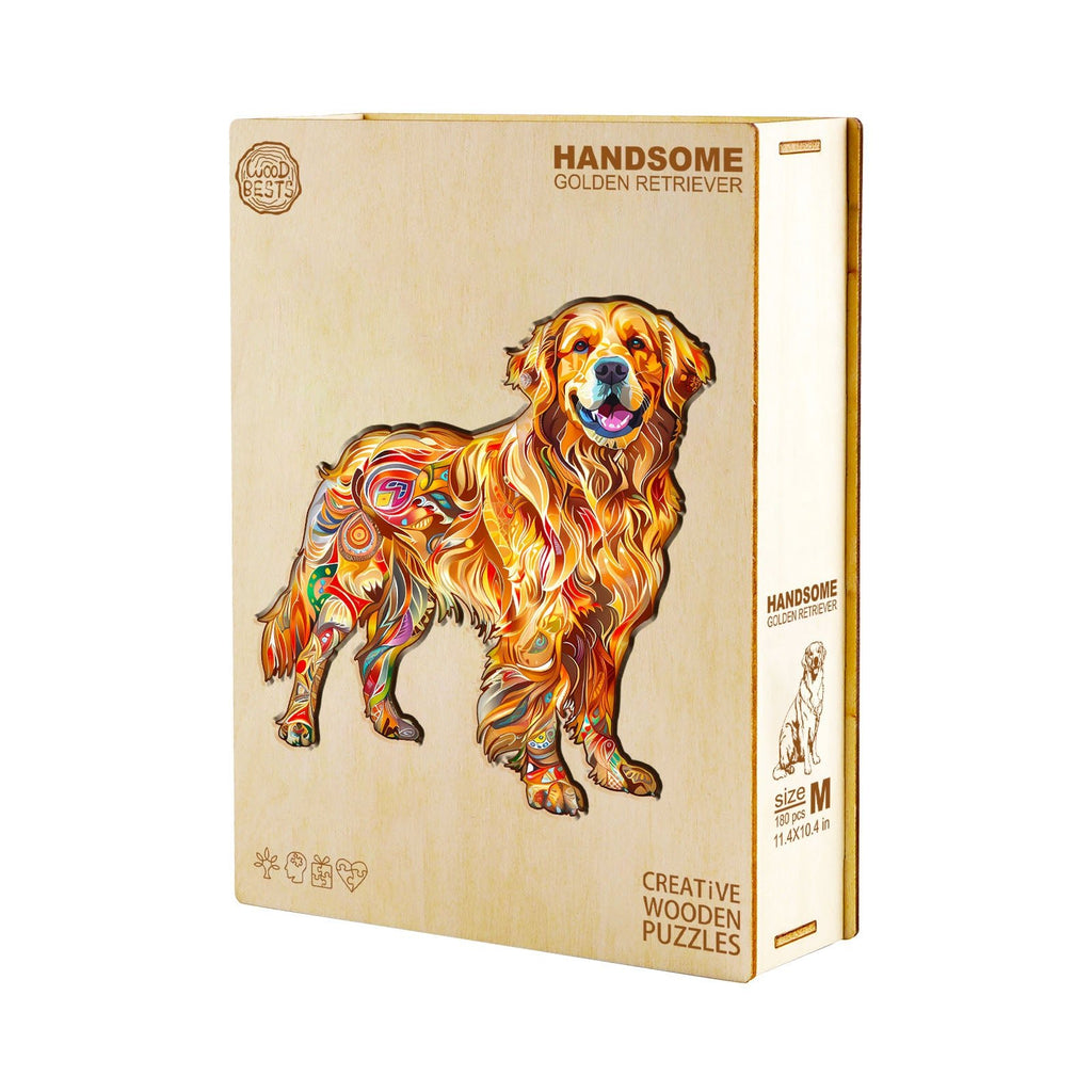 Whimsical Wooden Jigsaw Puzzle - Handsome golden retriever - pickApuzzle