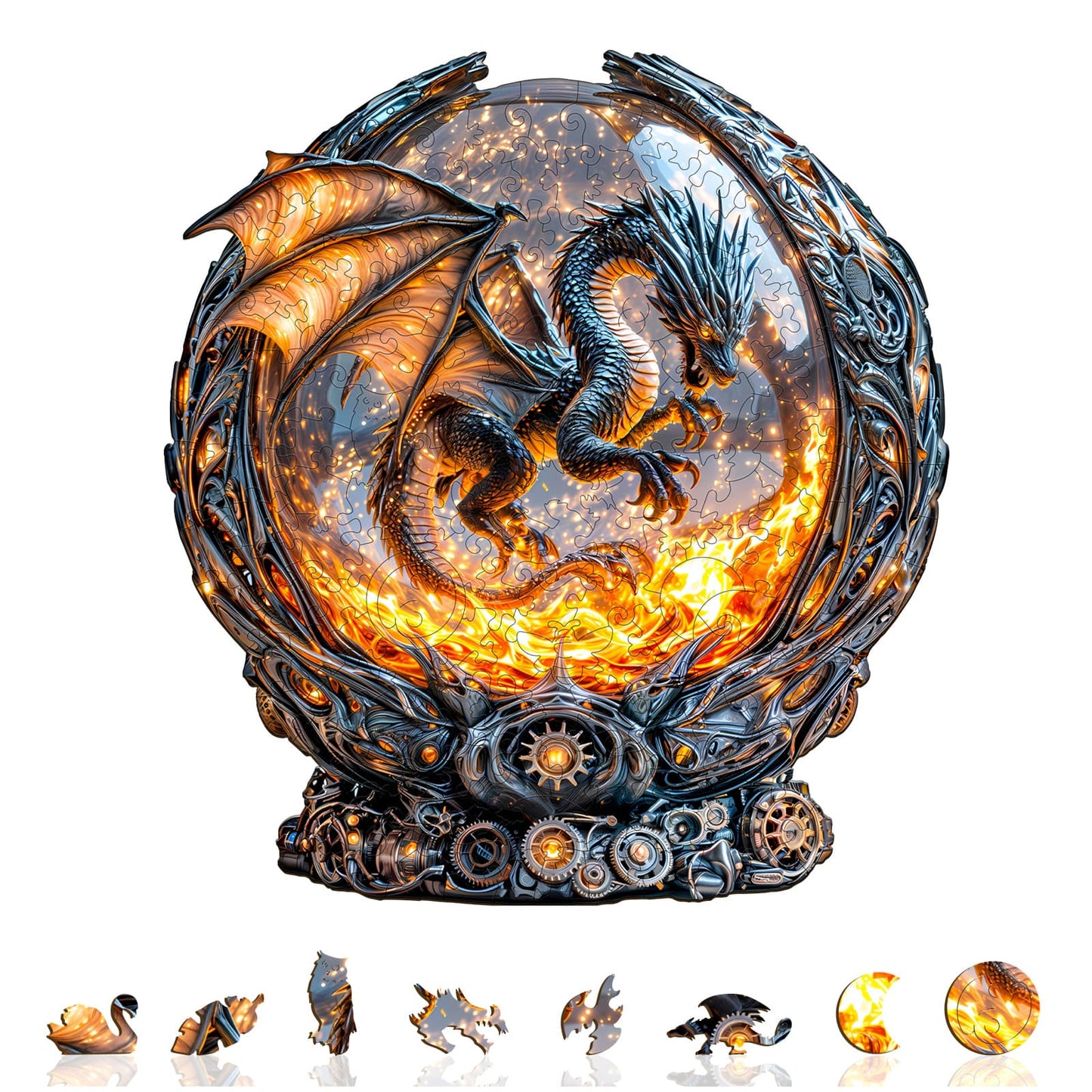 Launiges Holzpuzzle - Magischer Kugel-Feuerdrache