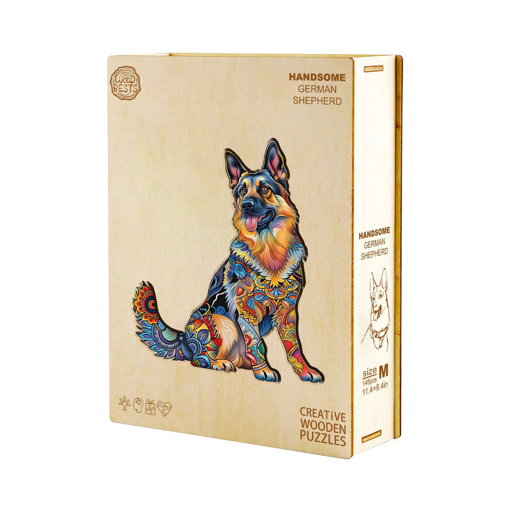 Whimsical Wooden Jigsaw Puzzle - Handsome German Shepherd - pickApuzzle
