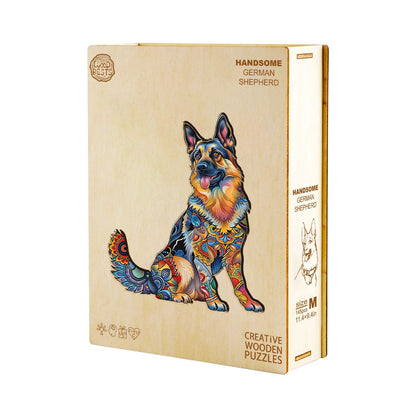 Whimsical Wooden Jigsaw Puzzle - Handsome German Shepherd - pickApuzzle