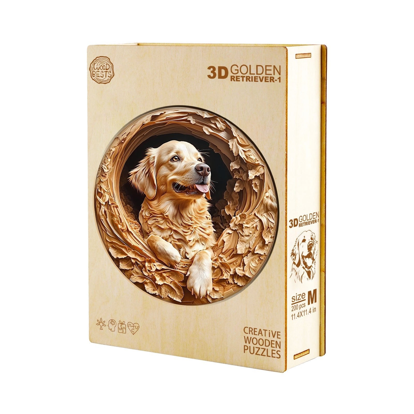 Whimsical Wooden Jigsaw Puzzle - 3D golden retriever - pickApuzzle