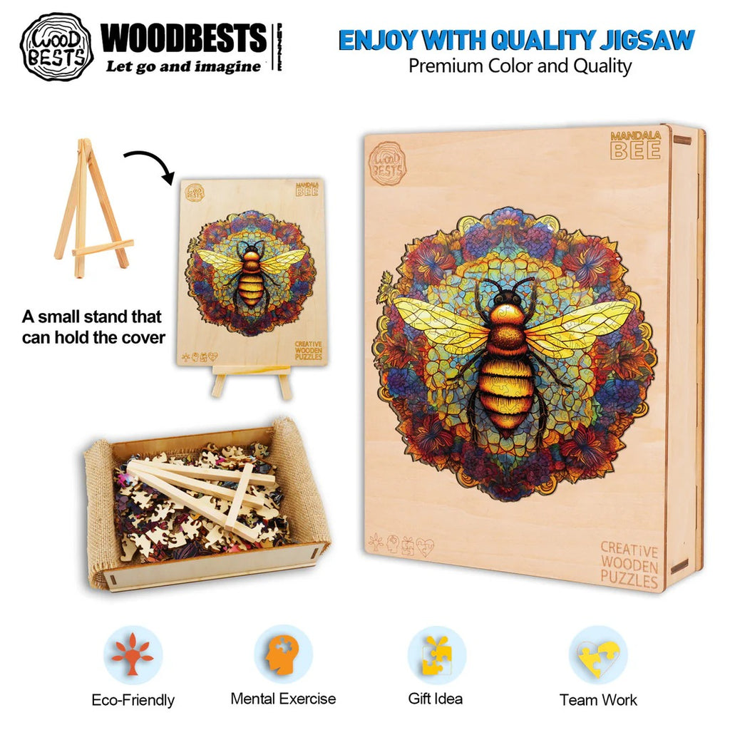Whimsical Wooden Jigsaw Puzzle- MANDALA BEE