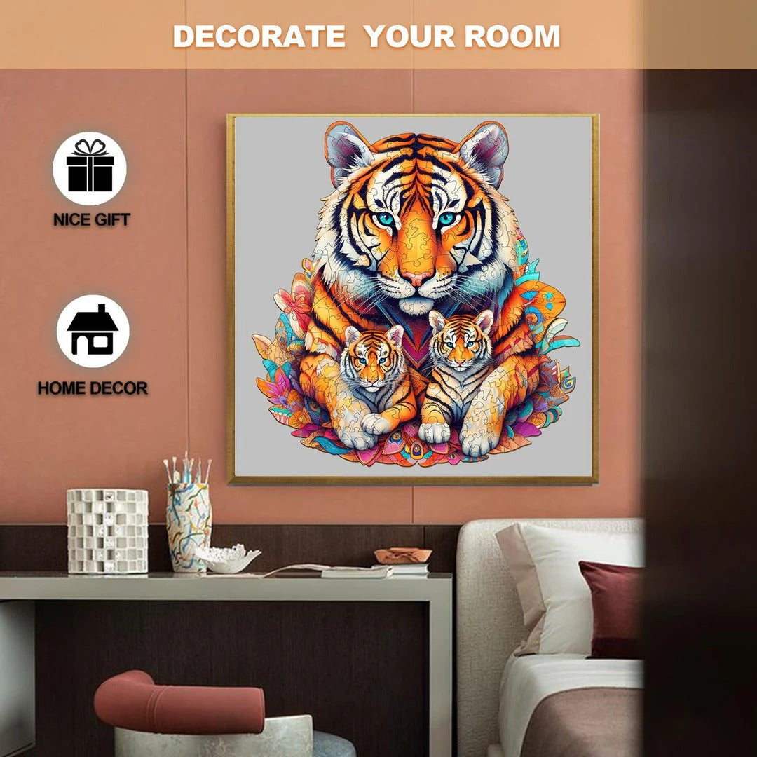 Whimsical Wooden Jigsaw Puzzle-Tiger Family