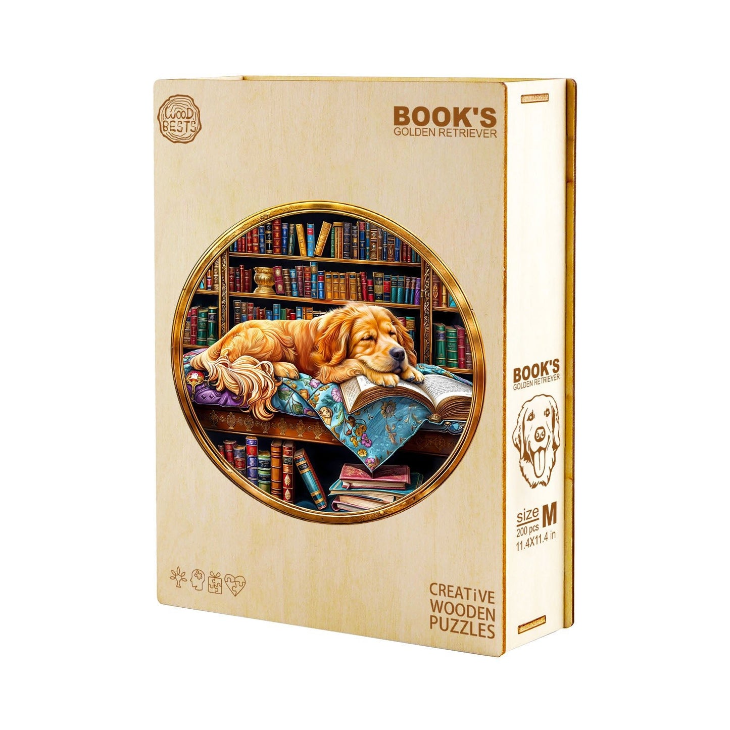 Whimsical Wooden Jigsaw Puzzle - book¡¯s Golden Retriever - pickApuzzle