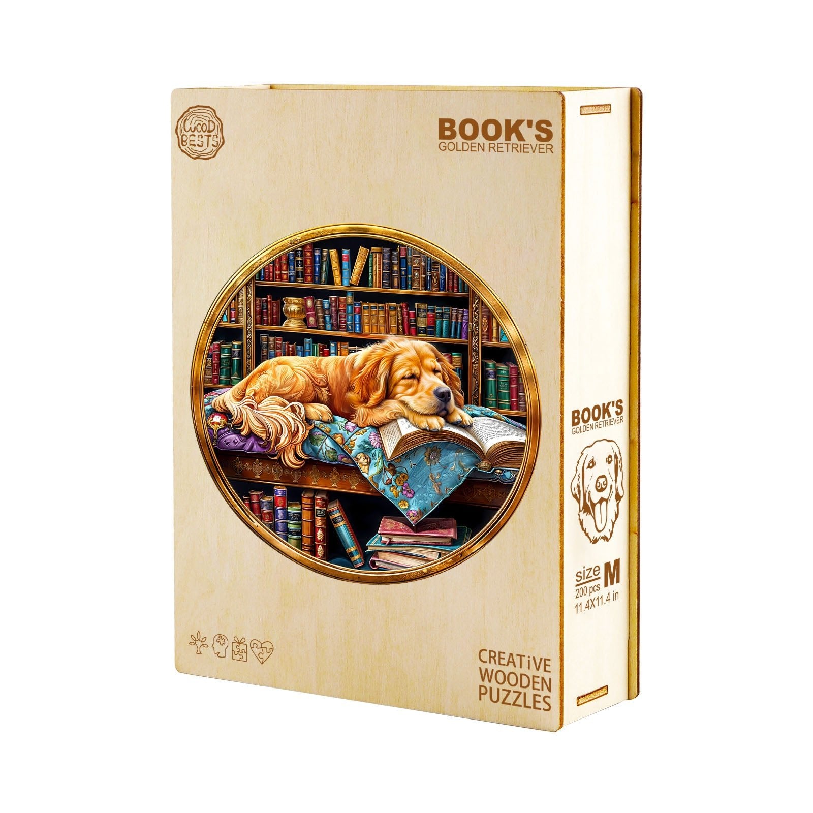 Whimsical Wooden Jigsaw Puzzle - book¡¯s Golden Retriever - pickApuzzle